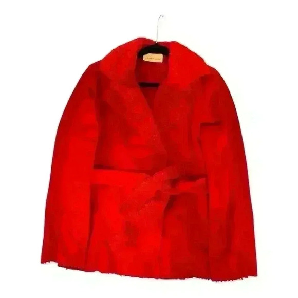 Pure Simple Natural Women's Red M Coat Sherpa Trim Belted Mid-Length Winter - Picture 3 of 5